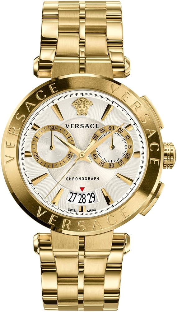 Versace Men's Quartz Fashion Bracelet and Stainless Steel Case Gold Dial Analogue Display Grey Watch - VE1D00419