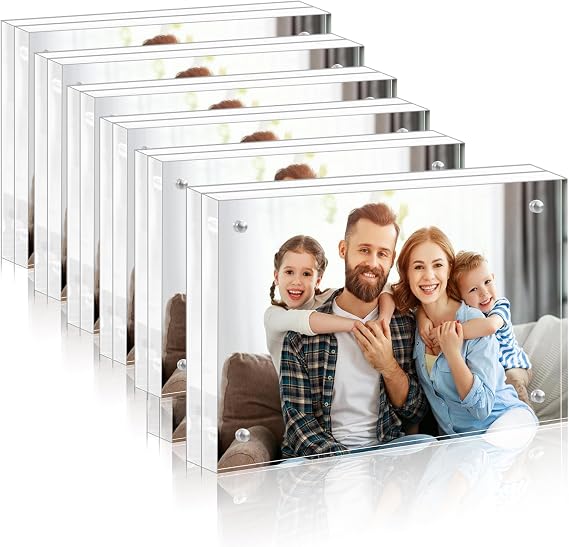 Acrylic Picture Frames, 6 Pack, 4 x 6 Inch, Frameless | Double Sided Magnetic Picture Frames, 20mm Thicker Frameless Clear Photo Frame for Desktop Display