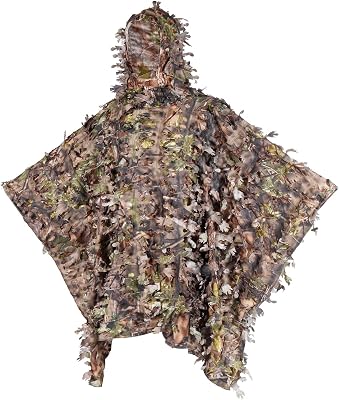 AUSCAMOTEK 3D Leafy Poncho Ghillie Suit Camouflage Cloak Cape for Deer Turkey Hunting
