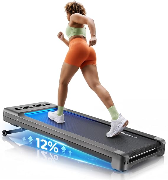 MERACH UltraWalk W60 Walking Pad Treadmill with 12% Auto Incline, Under Desk Walking Pad 400lb Capacity, Max 3.5HP Heavy Duty Walking Pad with Incline for Tall People with BT Speaker, RGB Light & APP