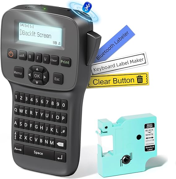 LM1600 Label Maker Machine with-Tape, Industrial Handheld Label Maker Waterproof-Labels, Rechargeable Heat Shrink Label Maker, Bluetooth Wire Cable Labeling Machine for Home Office Warehouse