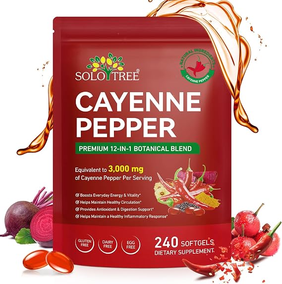 Cayenne Pepper Capsules -(240 Softgels Supplement) Cayenne Pepper Softgels with Hawthorn, Beetroot, Turmeric & Vitamins K2 + D3 | Dietary Supplement -for Women,Men