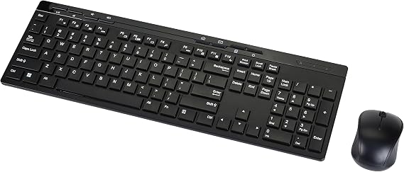 Amazon Basics Wireless Keyboard and Mouse Combo, Full-Sized, QWERTY Layout, 2.4 GHz USB Plug & Play Receiver, Sleek Design, Black
