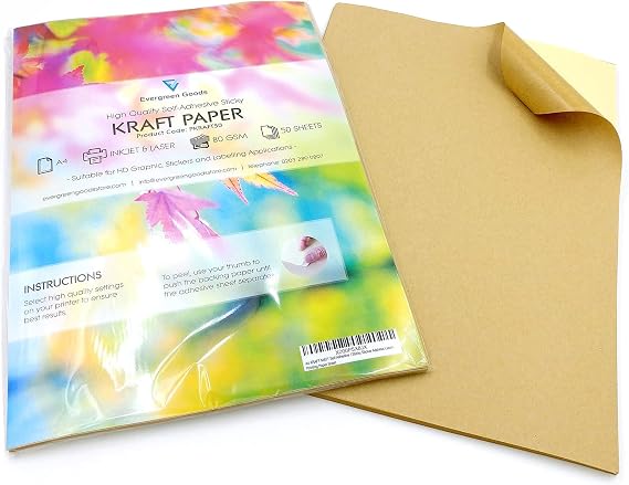 Evergreen Goods A4 Kraft Brown Matt Self-Adhesive Sticker Paper | 50 Sheets