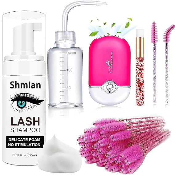 50ml Lash Shampoo Cleaning Kit for Extensions with Fan(Rose)