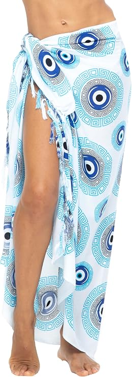 Back From Bali Womens Evil Eye Sarong Swimsuit Cover Up Greek Island Third Eye Pareo Wrap Skirt