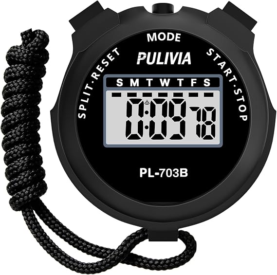Sports Stopwatch Timer Lap Split Digital Stopwatch with Clock Calendar Alarm, Large Display Shockproof Stop watch for Sports Coaches Swimming Running, Black