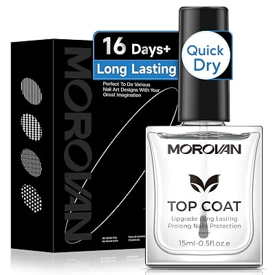 Morovan Top Coat Nail Polish: Clear Quick Dry High Glossy Nail Polish Shiny No Chip Long Lasting Air Dry Top Coat for Nail Art Manicure Salon Quality