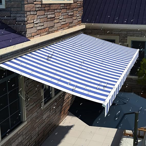 UTOYA Retractable Awning Replacement Waterproof Stripes Shade- Patio Sun Shade Shelter- 100% 230G Ployester Cloth for Window Door Market Deck Balcony Awnings (Color : Blue and White, Size : 6.6x5ft