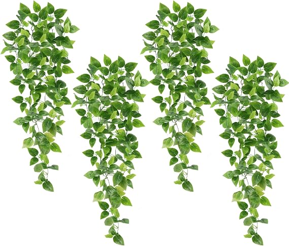 Whonline Fake Plants Hanging 4pcs Artificial Vines Fake Pothos 3.6FT for Living Room Indoor Outdoor Decor (No Baskets)