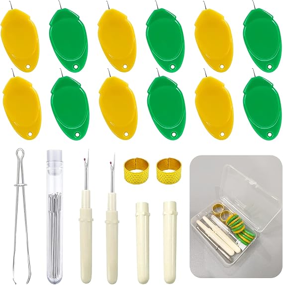 Needle Threaders Tool Set 47 in 1 for Hand Sewing, Sewing Machine, DIY (12 Pcs Needle Threaders + 2 Pcs Seam Rippers + 1 Pc Drawstring Threader+ 2 Pcs Thimbles + 30 Pcs Needles + 1 Pc Storage Case)