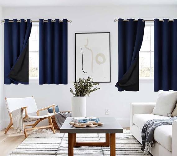 BGment 100% Blackout Curtains Navy 42 x 63 Bundle Double Layer Grommet Curtains Navy 52 x 54
