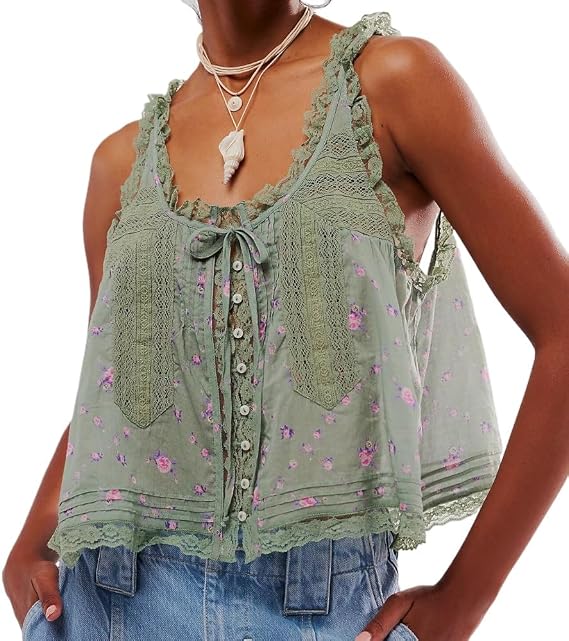 Lace Trim Bow Tie Front Tank Top Women Coquette Peplum Blouse Y2K Cottagecore Babydoll Ruffle Shirt Sleeveless Outfits