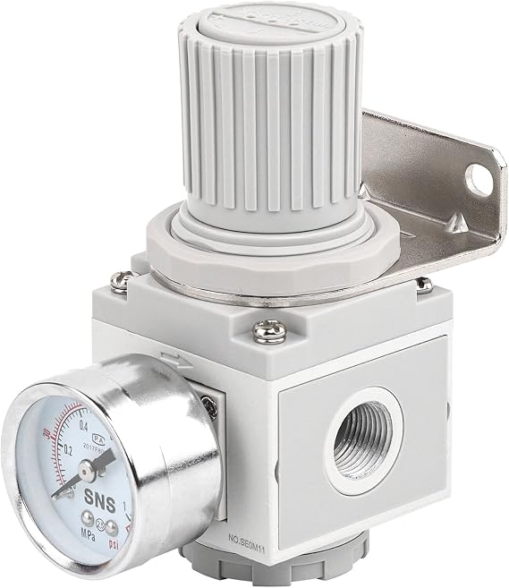 SNS Air Pressure Regulator Female Thread 3/8 NPT Compact Type Relief Type 0-150 PSI Adjustable, Bracket, Gauge SAR3000K-N03