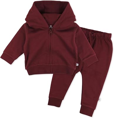 HonestBaby Baby Boys 2-piece Fleece Zip Hoodie and Sweatpant Set 100% Organic Cotton for Infant Baby and Toddler, Boys