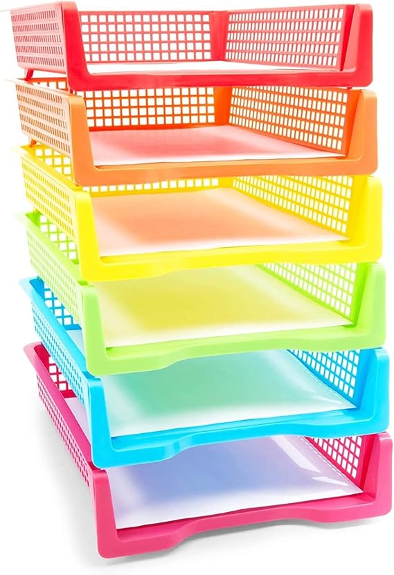 Bright Creations Classroom Turn in Trays - 6-Pack, Letter Size, 12.75 x 9.75 x 2.75 in, Rainbow Plastic - Teacher Supplies & Classroom Must Haves - Stackable Paper Organizer & Homework Trays