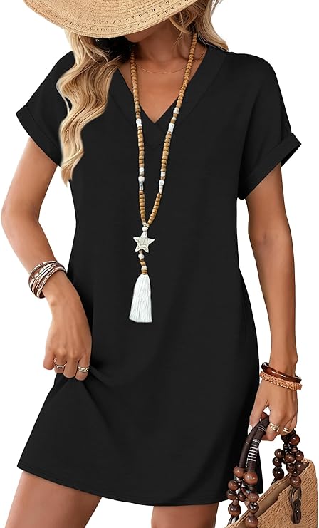 WIHOLL Summer Dresses for Women Casual Tshirt Dress Midi Dresses Fashion Beach Vacation Clothes