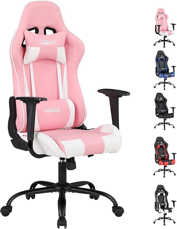 Gaming Chair, High Back Height Adjustable PC Chair with Headrest Lumbar Support and Wheels, PU Leather Ergonomic Computer Gaming Chairs for Adults Women Men, Gamer Chair Video Game Chairs
