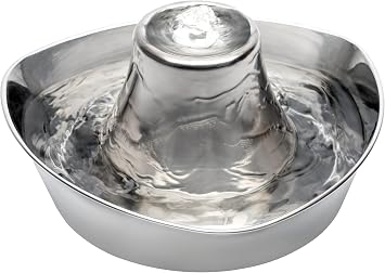 PetSafe Seaside Stainless Steel Cat & Dog Fountain, 60 Oz Water Capacity - 2 Water Filters & 1 Pump Included, Soothing Flow for Pets, Scratch-and Rust-Resistant Material - Quiet Motor