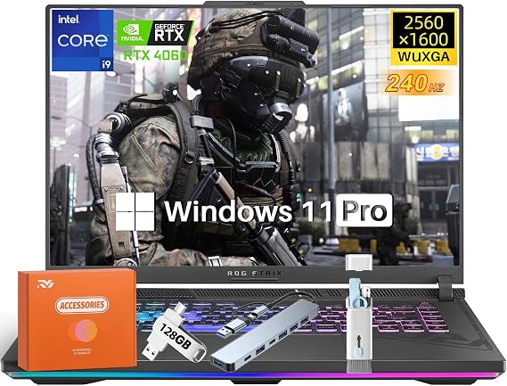 ASUS ROG Strix G16 Gaming Laptop, Intel 24-Core i9-14900HX, GeForce RTX 4060, 16" ROG Nebula QHD+ 240Hz Display (16:10), 32 GB DDR5, 1 TB SSD, Wi-Fi 6E, Backlit RGB, Win11 Pro, w/Accessories