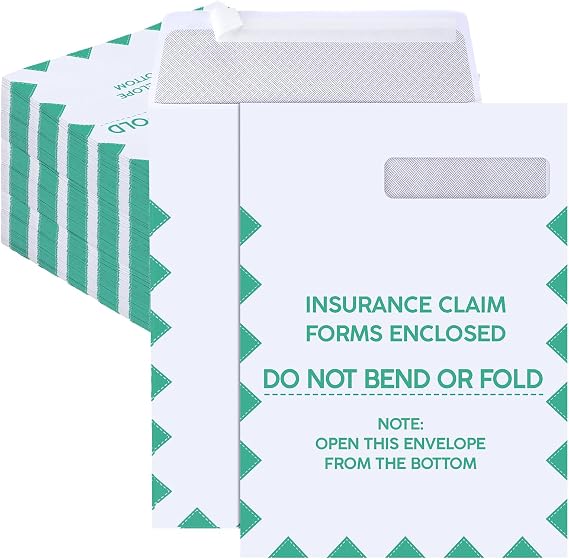 Gueevin 100 Pcs CMS 1500 Claim Form Envelopes 2026 HCFA 1500 Insurance Claim Form Envelopes 9 x 12.5 Inch Large Security Window Mailing(Green)