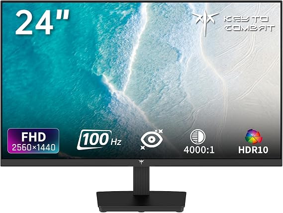 KEY TO COMBAT 24-inch PC Monitor Full HD 1080P 100Hz Refresh Rate HDR10 High Contrast Ratio 4000:1 Adaptive Sync/Blue Light Reduction/Flicker-Free VESA Compatible HDMI 1.4*1/VGA*1 Earphone Jack Tilt