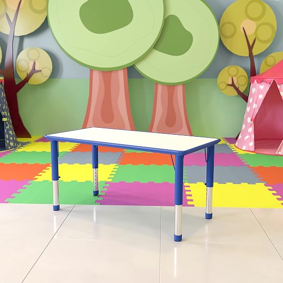 EMMA + OLIVER Blue 47.25x23.5 Kids Adjustable Height Activity Table | Height Adjustable, Collaborative Learning, Easy Assembly