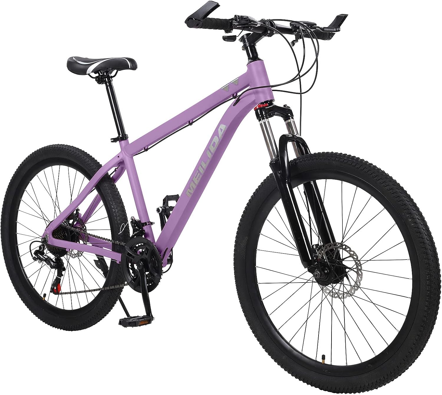 26 Mens Womens Mountain Bike 21 Speed Classic High Carbon Steel Frame Mountain Bike Daul Disc Brake Comfortable Commuter Bike Beach Cruiser Bike Purple