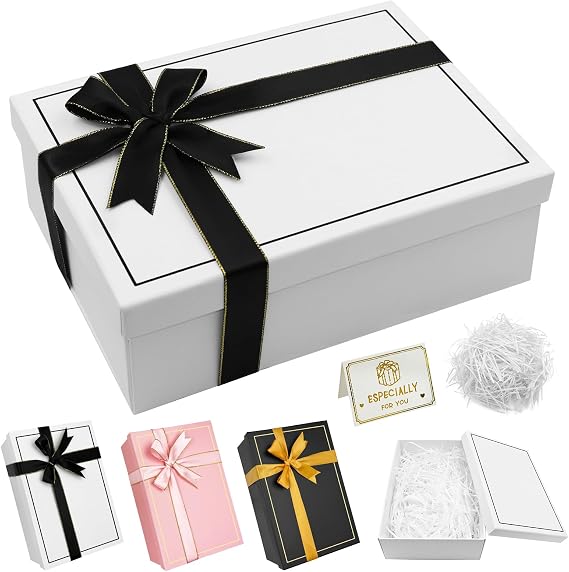 White Gift Box, Gift Box with Lid 25x18.5x8.8cm with Lids & Ribbon