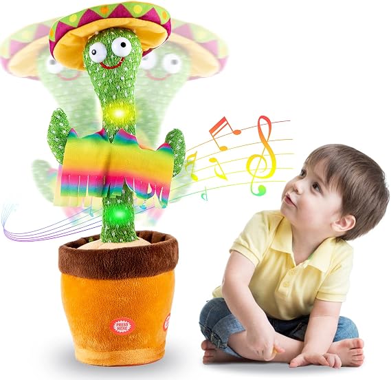 Kids Dancing Talking Cactus Toys for Baby Boys and Girls, Singing Mimicking Recording Repeating What You Say Sunny Cactus Electronic Light Up Plush Toy with 121 English Songs Smart Toy