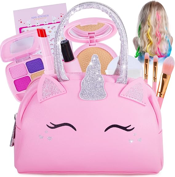 Pretend Play Makeup Kit for Little Girls with Unicorn Purse: Fake Make Up