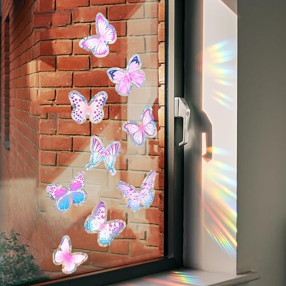 Butterfly Window Clings, Anti-Collision Window Decals to Save Birds from Window Collisions, Non Adhesive Prismatic Vinyl Window Clings, Window Stickers