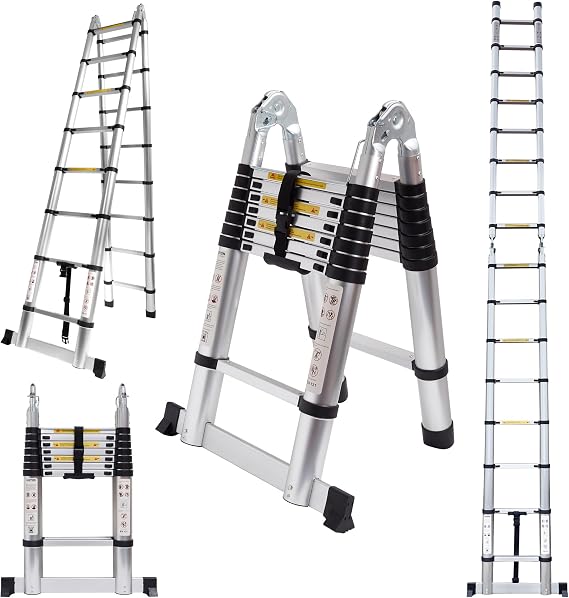 16.5FT A-Frame Telescoping Ladder,Multi Position Ladder with Stabilizer bar