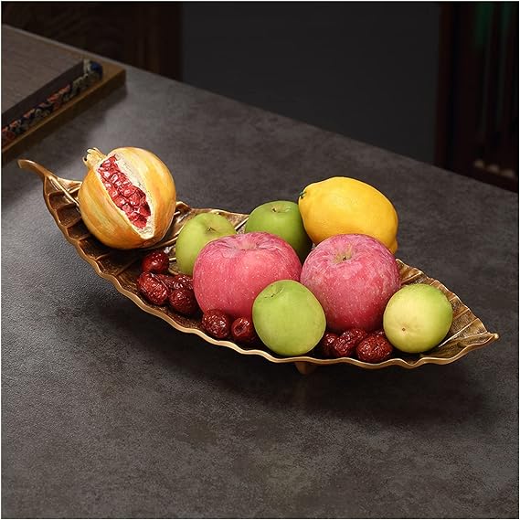 Leaf Shaped Fruit Bowl, Brass Dried Fruit Plate, Coffee Table Snacks Candy Display Stand, Nuts Storage Tray for Home Living Room Decoration