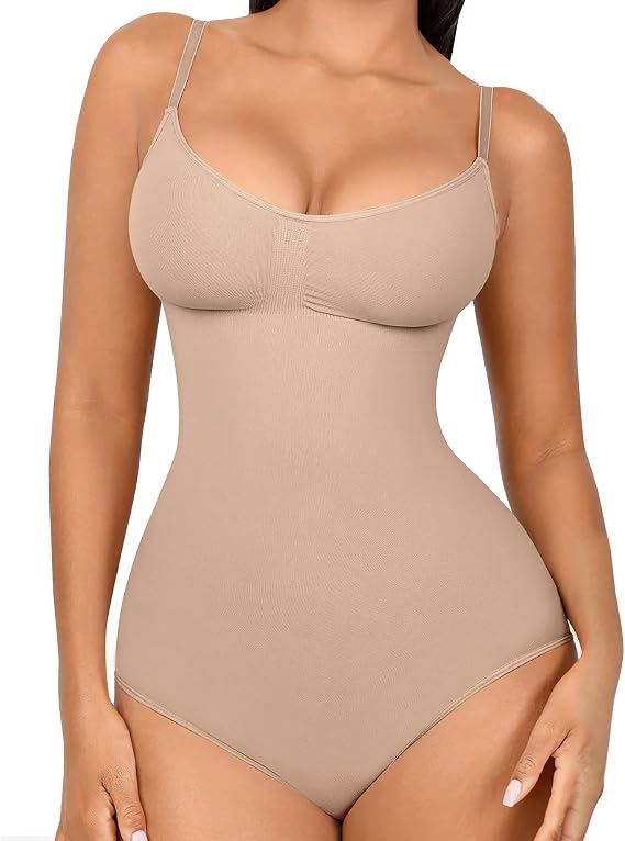 Shapewear, Bodysuit for Women, Tummy Control Bodysuit with Adjustable Straps, Seamless Snatched Body Shaper