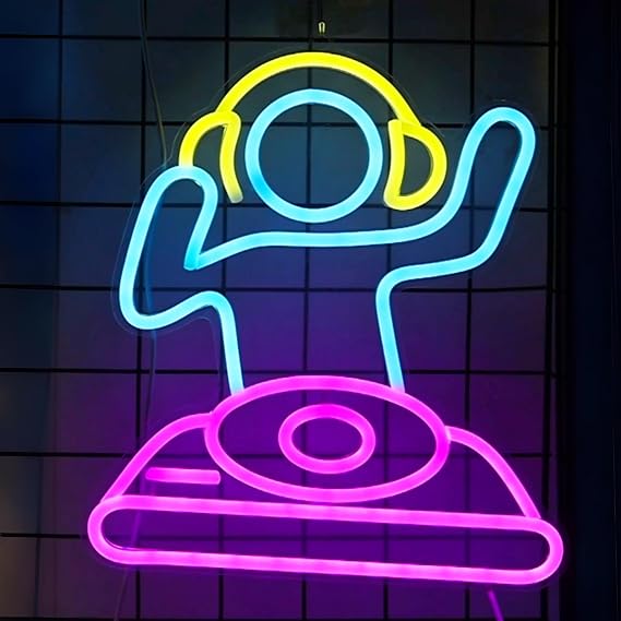 Cool Neon Sign for Wall Decor. Anywin DJ Player Neon Signs USB Led Lights with Dimmable for Bar Decor, Neon Decor Gifts for Birthday, Party for Bedroom Kidsroom Living Room Bar Gaming Room Men Cave