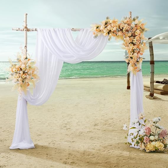 Manyshofu Chiffon Weeding Arch Draping Fabric White Drapes for Backdrop(1 Panel - 28" x 19Ft), White Sheer Fabric Backdrop Curtains Chiffon Fabrics for Draping Wedding Decor