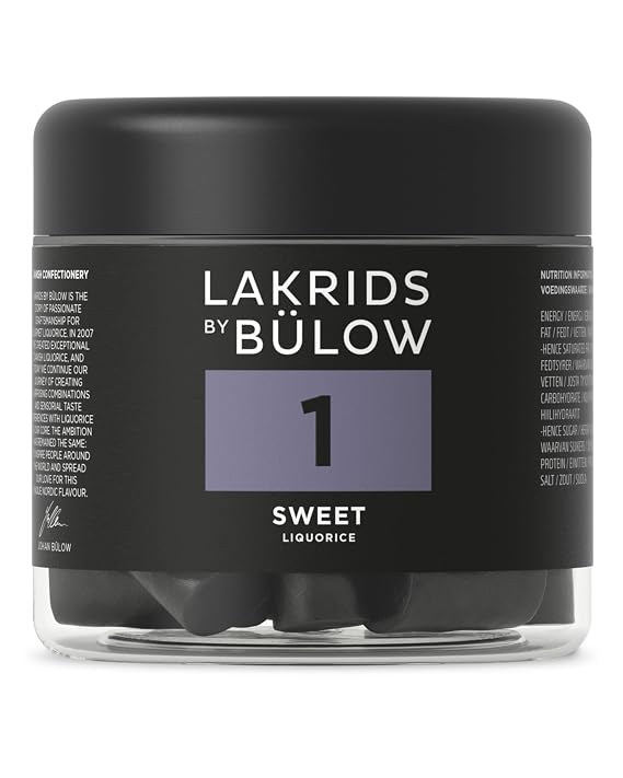 LAKRIDS BY BULOW - 1 - Black Licorice - Sweet - 5.3 oz - Vegan Gourmet Licorice from Scandinavia - Gluten Free & Gelatine Free - Swedish Candy Alternative