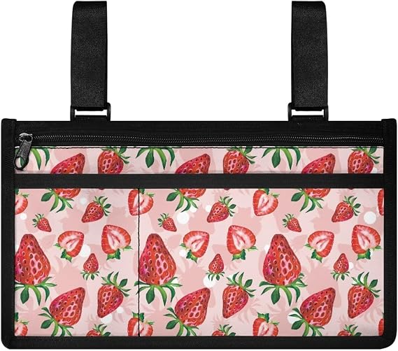 LedBack Strawberry Wheelchair Bag Accessories Wheelchair Rollator Walker Bag Lightweight Wheelchair Bags to Hang on Side Walker Caddy