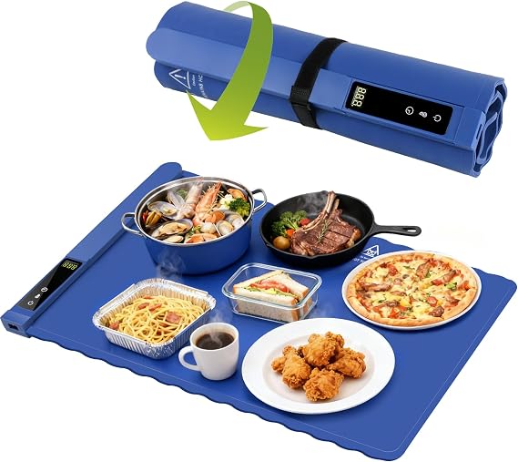 Warming Mat for Food,Food Warming Mat,Electric Warming Tray for Buffets Party and Home Daily Use,Heating Fastly,Rollable Portable Food Warming Mat,Timed Function for Your Family,Blue 30x18 inch
