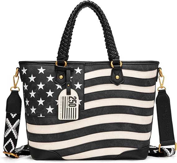 Montana West American Flag Tote Bag for Women Vintage Patriotic Western Shoulder Purse with Braided Top Handles
