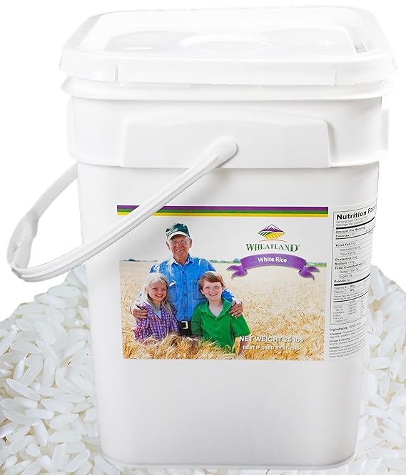 WheatlandTM White Rice Delicious Healthy Food Option 20 lbs. Bulk Rice Mylar and Bucket Provide 25 Year Shelf Life Emergency Food Storage Non-GMO High Trust Seller 40 Year Legacy of Prepping