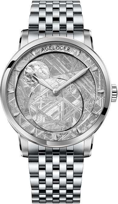 AGELOCER Moon Phase Watch Natural Meteorite Original Design, 29.51 Day Precise Moonphase, Automatic Mechanical Watches for Men, Luxury Waterproof Dress Watch Gift