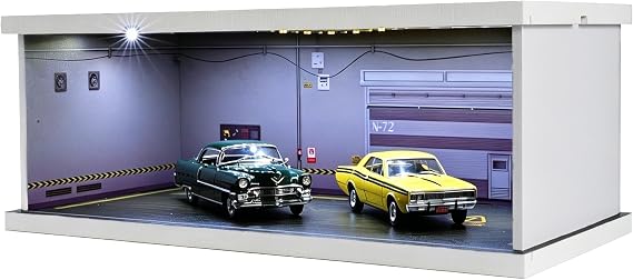 1:43 Diorama Garage Model, Tri-Colour LED Lighting Model Cars Display, Brightness Adjustable Parking Lot Display Case, Diecast Model Car Storage, Building Model Garage (Underground Garage)