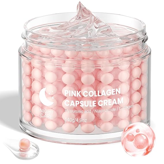 Pink Moisturizer Capsule Face Cream for Radiant And Plump Skin,Reduce Fine Lines With Hyaluronic Acid And Hydrolyzed Collagen, 4.9 oz