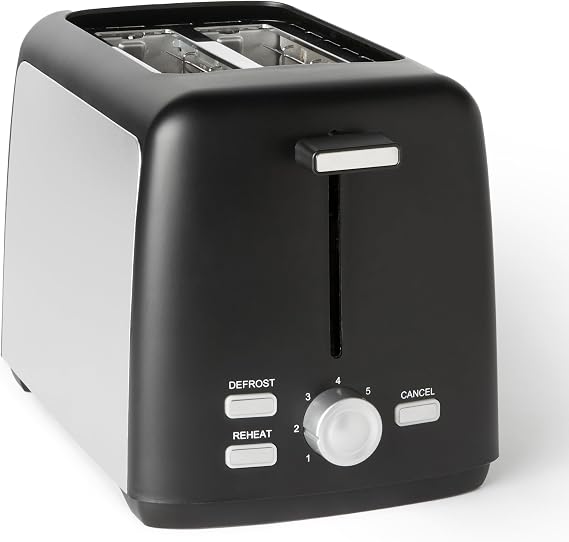 Amazon Basics Toaster 2 Slice with 7 Shade Settings and Removable Crumb Tray, Extra Wide Slots, 800W, Black