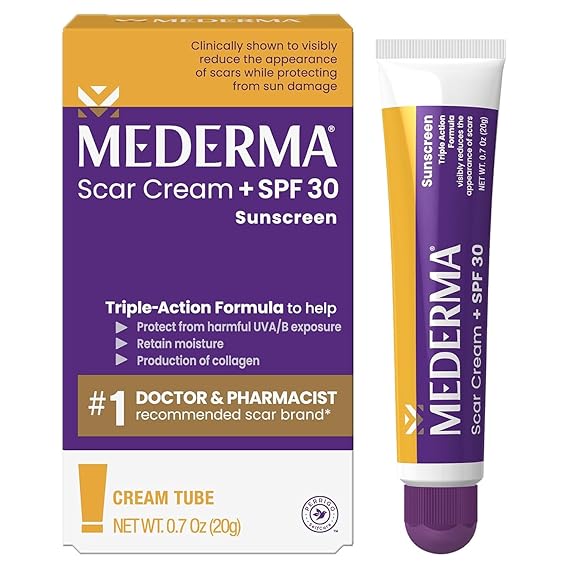 Mederma Scar Cream Plus SPF 30, Sunscreen, Protects from Sun Damage, Reduces The Appearance of Scars, (20 g), 0.7 Ounce