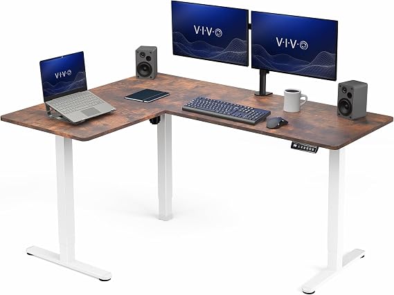 VIVO Rustic Vintage Brown 63 x 47 in Corner Standing Desk, DESK-E3CTWN-47