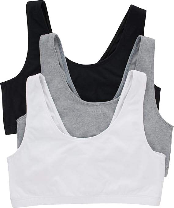 Hanes Women's Pack, Cotton Scoopneck Bralette, Low-Impact Sports Bra, 3-Pack
