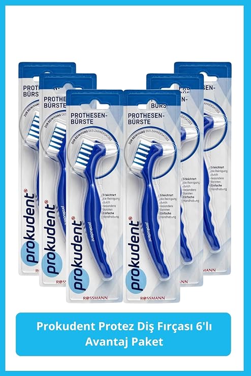 Prokudent Protez Diş Fırçası 6'lı Avantaj Paket, Orta Sertlik, Mavi